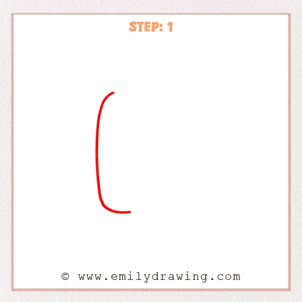 how to draw a bubble letter r - Step 1 of an easy step-by-step drawing tutorial for a bubble letter r, showing the tall left outer curved outline.